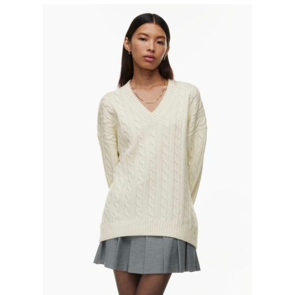 SUNDAY BEST Peggy V Neck Sweater White Wool S Small Aritzia - Picture 6 of 13